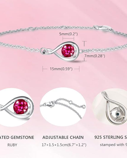 FANCIME Love Bracelet 925 Sterling Silver Infinity Birthstone Bracelets for Women Fine Jewelry Birthday Christmas Gifts for Her Mom Wife, Chain Length 6.7"+1.2" Extend
