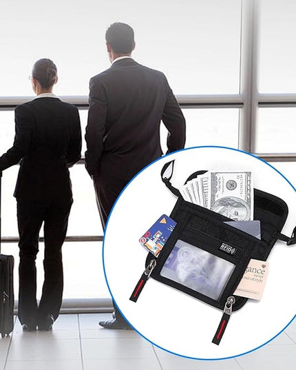 Passport Holder for Travel Pouch Neck Wallet for Traveling Women Men with RFID Blocking Waterproof and Slim Neck Pouch Adjustable Neck Strap (Blue)