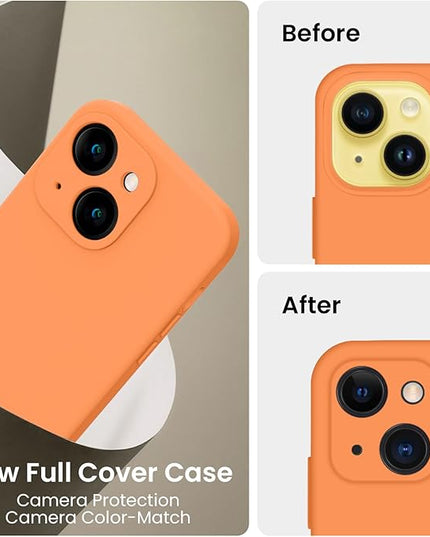 FireNova Designed for iPhone 14 Case, Silicone Upgraded [Camera Protection] Phone Case with [2 Screen Protectors], Soft Anti-Scratch Microfiber Lining Inside, 6.1 inch, Kumquat