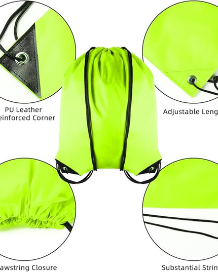 GoodtoU Drawstring Bags, Drawstring Backpack for Sport, Traveling, Team (60Pcs, Fluorescent Green)