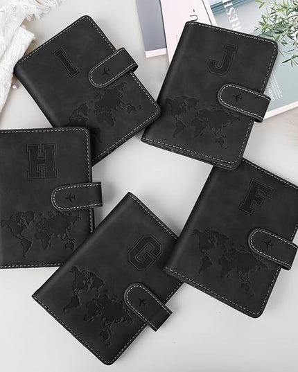 Passport Holder Wallet Cover Personalized Letter A-Z Travel Wallet RFID Blocking Passport Cover Wallet Case for Travel Passport Book Holders for Women and Men, Black-J