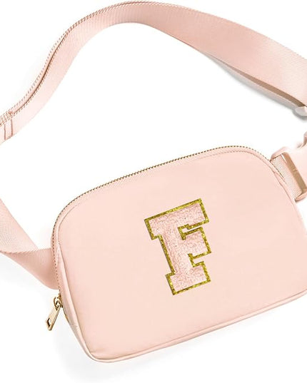 Gitus Gifts for 8 9 10 11 12 Year Old Girls Belt Bag Fanny Pack Crossbody Bags with Initial Letter Patch Cute Stuff Birthday Gifts for Teen Girls Women Personalized Trend Stuff (Coral Pink-F)