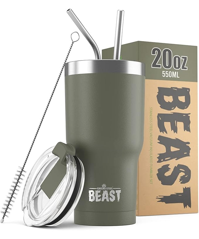 Beast 20 oz Tumbler Stainless Steel Vacuum Insulated Coffee Ice Cup Double Wall Travel Flask (Army Green)