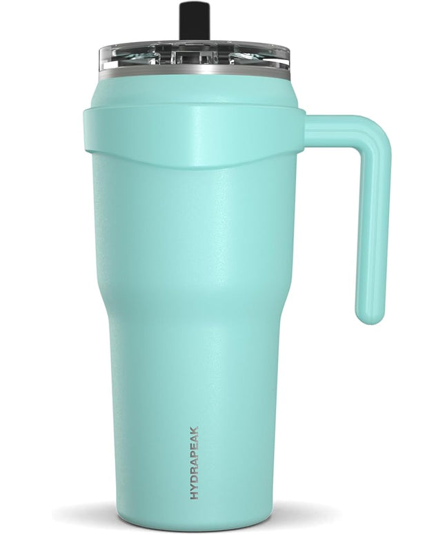 Hydrapeak Roadster 40oz Stainless Steel Tumbler Double Wall Vacuum Insulated Water Bottle With Handle And 2 in 1 Straw Lid (Aqua)