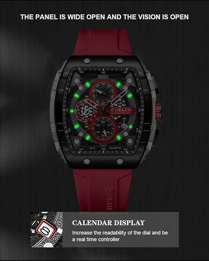 PASOY Luxury Chronograph Watches for Mens Rubber Strap Black Waterproof Date Analog Quartz Watch