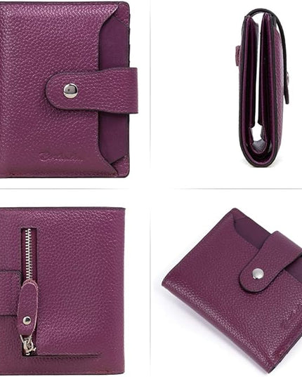 BOSTANTEN Women Leather Wallet RFID Blocking Small Bifold Zipper Pocket Wallet Card Case Purse with ID Window