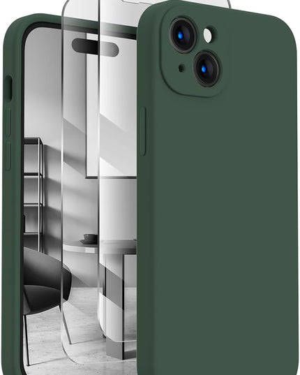 FireNova Designed for iPhone 15 Case, Silicone Upgraded [Camera Protection] Phone Case with [2 Screen Protectors], Soft Anti-Scratch Microfiber Lining Inside, 6.1 inch, Alpine Green