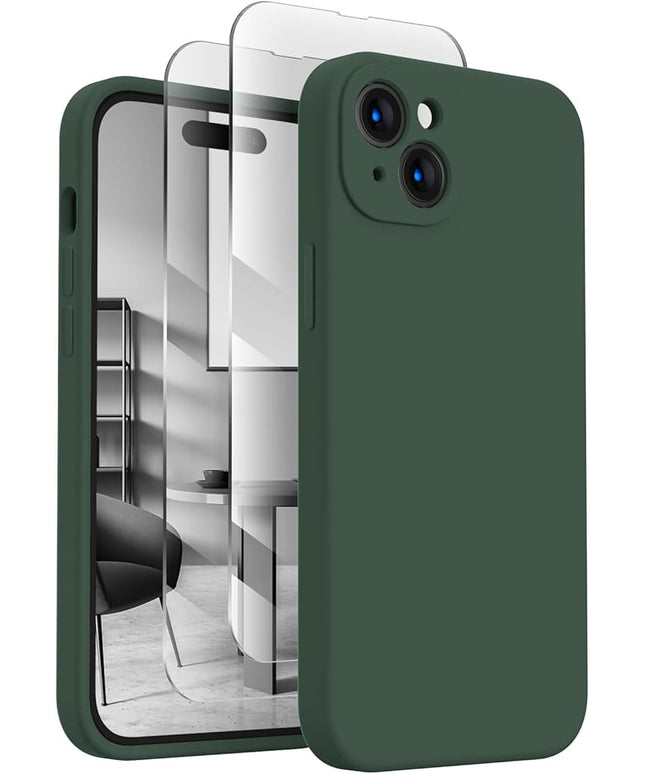 FireNova Designed for iPhone 15 Case, Silicone Upgraded [Camera Protection] Phone Case with [2 Screen Protectors], Soft Anti-Scratch Microfiber Lining Inside, 6.1 inch, Alpine Green
