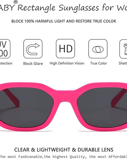 BUTABY Rectangle Sunglasses for Women Retro Driving Glasses 90’s Vintage Fashion Irregular Frame UV400 Protection