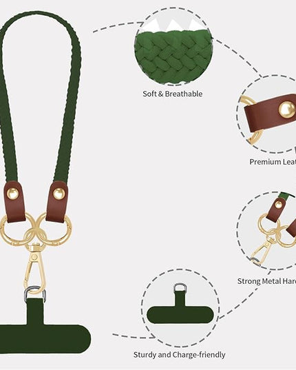 Stretchy Phone Lanyard Tether, 2 Pack Phone Leash Anti-theft Phone Strap for Anti-drop Outdoor Hiking Cycling Climbing Universal for Most Cell Phones, Dark Green