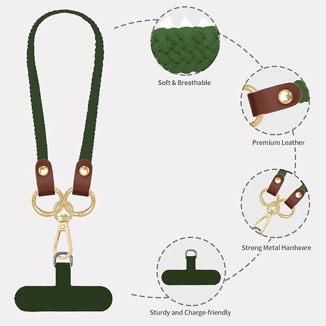 Stretchy Phone Lanyard Tether, 2 Pack Phone Leash Anti-theft Phone Strap for Anti-drop Outdoor Hiking Cycling Climbing Universal for Most Cell Phones, Dark Green