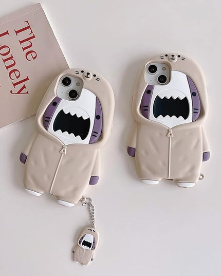 Case Compatible with iPhone 16 Pro Max,Cute 3D Kawaii Funny Sweater Shark Cartoon Cover with Keychain Soft Silicone Gel Drop Protector Women Girls