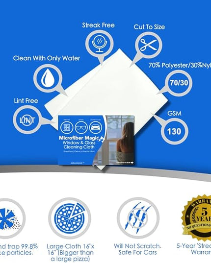 Microfiber Magic 4 Pack Glass & Mirror Cleaning Cloths - Streak Free, Lint Free, Perfect for Cars & Windows