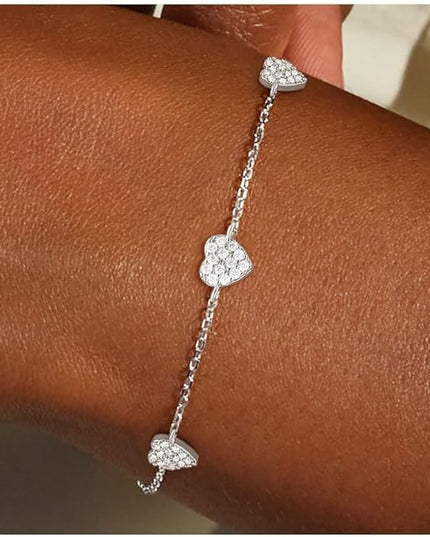 FUNEIA Dainty Silver Gold Bracelets for Women Trendy Non Tarnish 14K Gold Plated Waterproof Diamond Bracelets Cute Stackable Heart Butterfly Clover Cross Evil Eye Charm Bracelet Stack Jewelry Gifts