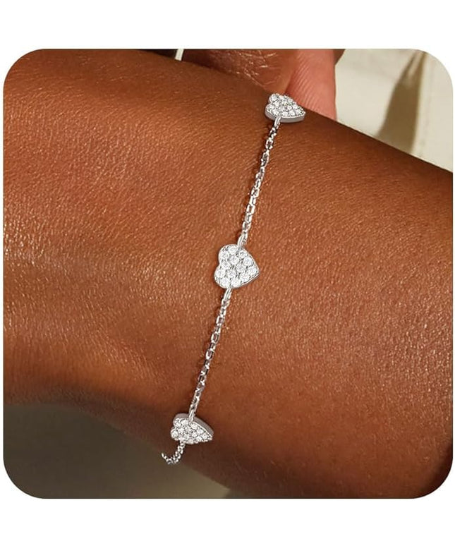 FUNEIA Dainty Silver Gold Bracelets for Women Trendy Non Tarnish 14K Gold Plated Waterproof Diamond Bracelets Cute Stackable Heart Butterfly Clover Cross Evil Eye Charm Bracelet Stack Jewelry Gifts
