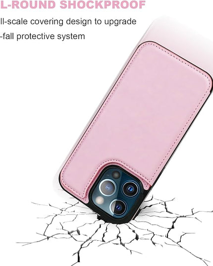 ONETOP Compatible with iPhone 13 Pro Max Wallet Case with Card Holder,PU Leather Kickstand Card Slots Case, Double Magnetic Clasp and Durable Shockproof Cover 6.7 Inch(Pink)