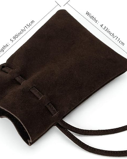 Medieval Drawstring Coin Pouch Bag, Leather Coin Pouch，Renaissance Drawstring Pouch Dice Bag, Small Coin Purse for Women/Men, Brown Swayze Suede