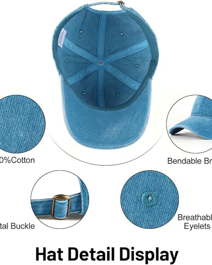XXL Oversize Washed Denim Baseball Cap,Low Profile Jean Sports Cap for Big Heads 23.5"-25.5",Large Pigment Dyed Dad Hat