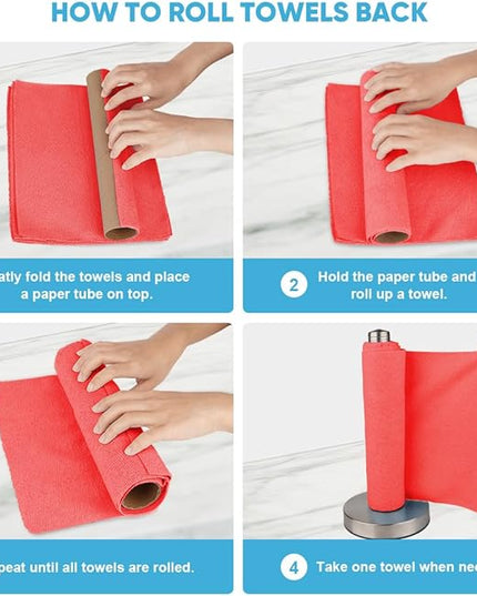 AIDEA Microfiber Cleaning Cloth Roll, 75PK Red, Reusable Paper Towels Tear Away Cloth, Microfiber Towels Washable Shop Rags, Lint Free Cleaning Rags for House, Kitchen, Window, 11.5"×11.5"