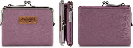 Montana West Wrangler Women's Wallet RFID Blocking Wallets Small Bifold Credit Card Holder with Kiss Clasp Purple
