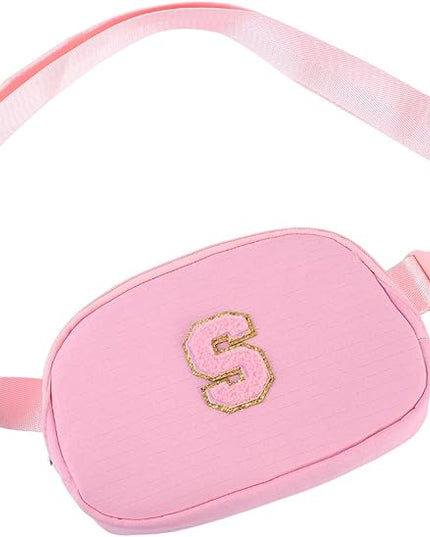 Glratn Initial Letter Fanny Pack for Girls,Patch Belt Bag,Toddler Crossbody Bags，Gifts for 3 4 5 6 7 8 9 10 11 12 Year Old Teens Kids,Christmas Graduation Gifts for Teen Girls.(Pink-S)