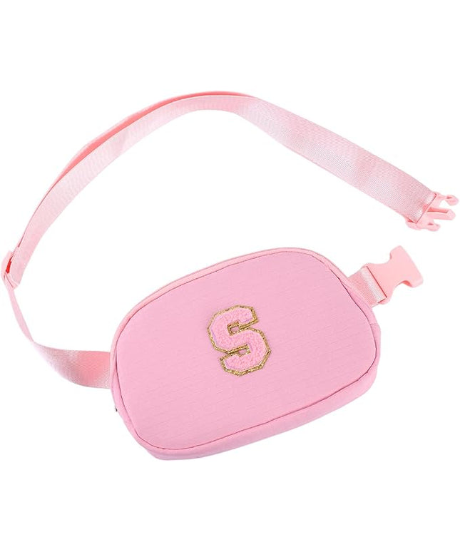 Glratn Initial Letter Fanny Pack for Girls,Patch Belt Bag,Toddler Crossbody Bags，Gifts for 3 4 5 6 7 8 9 10 11 12 Year Old Teens Kids,Christmas Graduation Gifts for Teen Girls.(Pink-S)