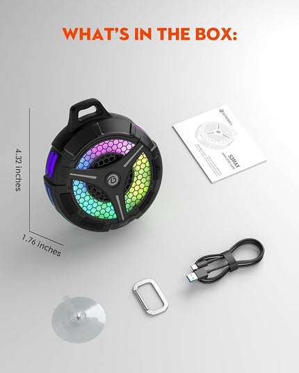 Bluetooth Shower Speaker, Suction Cup, Small Portable Wireless IPX7 Waterproof Outdoor Speakers, 15W Loud Stereo Sound Deep Bass, TWS Pairs, 6 Mode RGB Lights, All Ages Gift for Christmas