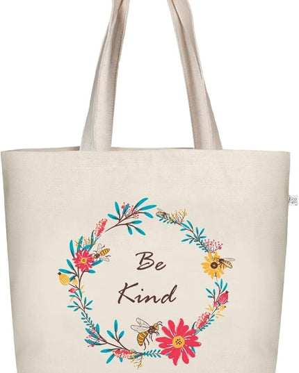 Ecoright Aesthetic Canvas Tote Bag for Women Large Zipper Tote Bags with Pocket, Womens Tote Bag for Yoga, Work, Beach