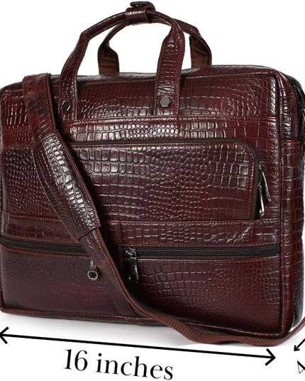 Crocodile Embossed leather bag for men, 5 Zipper Pockets with Spacious Compartments.,12 x 16 x 4 inches.