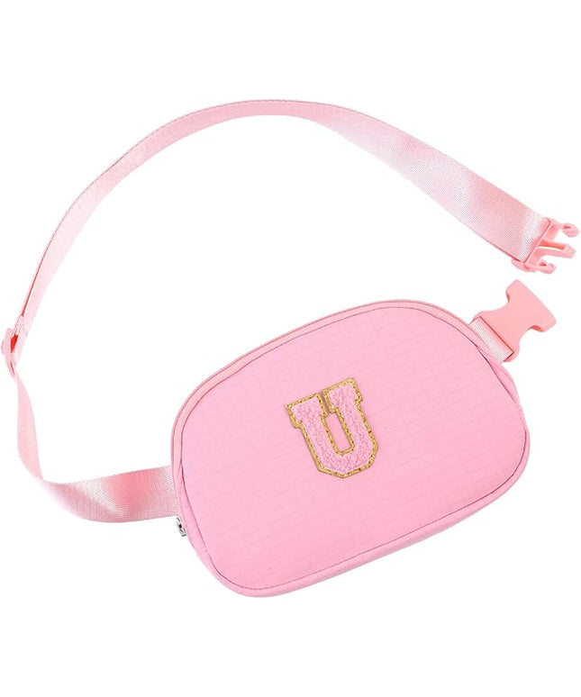 Glratn Initial Letter Fanny Pack for Girls,Patch Belt Bag,Toddler Crossbody Bags，Gifts for 3 4 5 6 7 8 9 10 11 12 Year Old Teens Kids,Christmas Graduation Gifts for Teen Girls.(Pink-U)