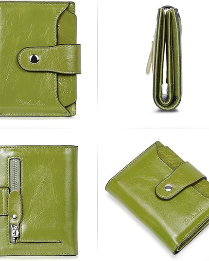 BOSTANTEN Women Leather Wallet RFID Blocking Small Bifold Zipper Pocket Wallet Card Case Purse with ID Window