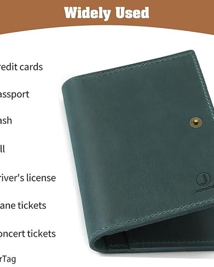 Jack&Chris Genuine Leather Passport Holder For Travel, RFID Blocking Handmade Passport Holder with Card Case Organized & Safe, Quality Travel Essentials for Women and Men for Gifting, Blue