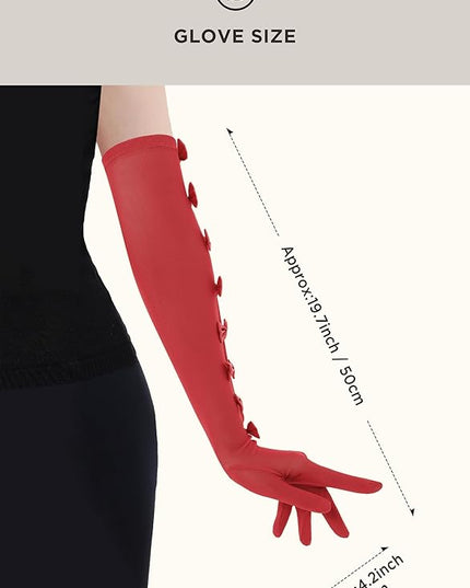 BABEYOND Lace Gloves for Women - Princess Gloves Long Stretchy Bow Mesh Tulle Sheer for Costume Opera Party