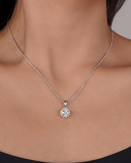 IMOLOVE Moissanite Solitaire Pendant Necklaces for Women Sterling Silver with 18K White Gold Plated 1-3 Carat D Color VVS1 Clarity Mossanite Jewelry for Women