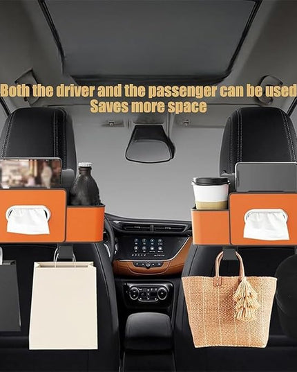 Car Organizers and Storage Box, 4-in-1 Car Back Seat Organizer with Phone Holder, Cup Holders, Tissue Box Dispenser & Storage Hook, Multi-functional Organizer for Phone, Drinks (3pcs,Style1)