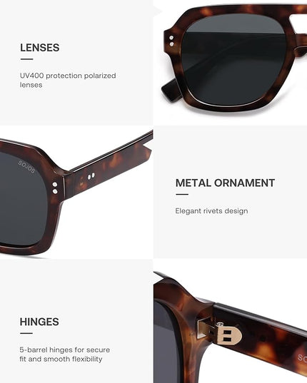 SOJOS Retro Thick Polarized Aviator Sunglasses for Women Men, Large Trendy Bold Square Pilot Shades SJ2385