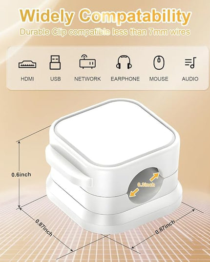 18 Pack Cord Organizer Holder, Magnetic Cable Clips Management, Easy Adhesive Phone Charging Cable Keeper, Hide Or Organize Desk Cable for Kitchen, Office, Car, Nightstand（White）
