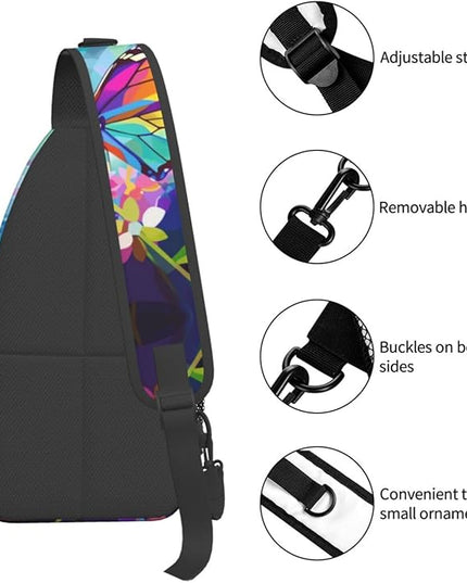 Animal Face Sling Bag Crossbody Bags Chest Bag Backpack for Travel Running and Hiking for Men Women Colorful Butterfly