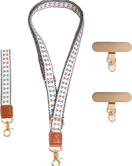 LEMEDE Phone Charm Lanyard, Gold Buckle Adjustable Crossbody and Wrist Strap with 2pcs 360-Degree Rotatable Phone Pad
