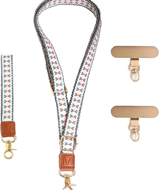 LEMEDE Phone Charm Lanyard, Gold Buckle Adjustable Crossbody and Wrist Strap with 2pcs 360-Degree Rotatable Phone Pad