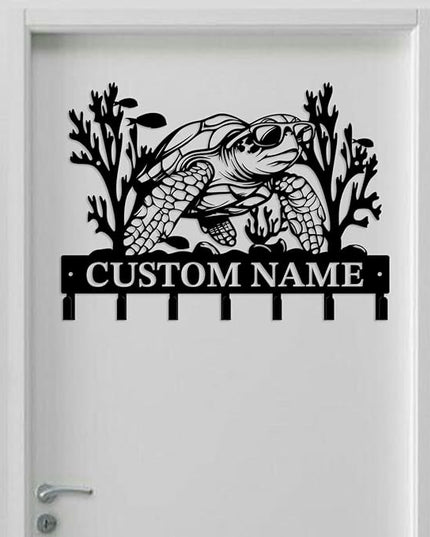 Casebrick Custom Sea Turtle Metal Wall Hooks,Key Holder-Personalized Iron Wall Decor for Keys, Coats & Home Organization (Black, Handmade,Decorative for Entryway, Beach,Bedroom,Office) (Style J)