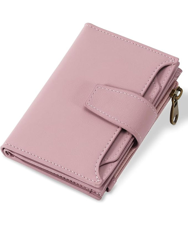 Airkit Small Wallet Women RFID Blocking Soft Leather Bifold Compact Card Holder Wallet for Women with Zipper Coin Pocket 4 ID Window