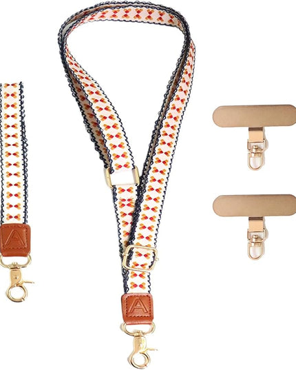 LEMEDE Phone Charm Lanyard, Gold Buckle Adjustable Crossbody and Wrist Strap with 2pcs 360-Degree Rotatable Phone Pad