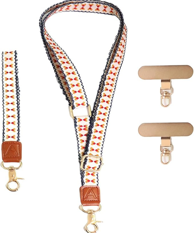LEMEDE Phone Charm Lanyard, Gold Buckle Adjustable Crossbody and Wrist Strap with 2pcs 360-Degree Rotatable Phone Pad