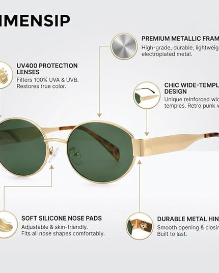 Retro Oval Sunglasses for Women Men - Trendy Gold Sun Glasses - Fashion Metal Frame Shades