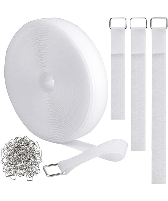 1"x16ft Hook and Loop Straps with 25 Metal Buckles, Adjustable Fastening Cable Straps, Cut-to-Length Cinch Strap, Reusable Nylon Securing Cord Ties for Organizer or Storage, 1 inch Wide, White