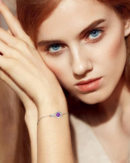 FANCIME Love Bracelet 925 Sterling Silver Infinity Birthstone Bracelets for Women Fine Jewelry Birthday Christmas Gifts for Her Mom Wife, Chain Length 6.7"+1.2" Extend