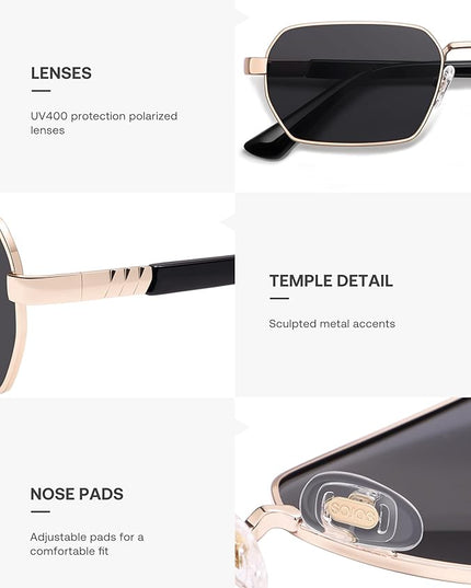 SOJOS Retro Rectangle Polarized 90s Sunglasses for Women Men,Trendy Narrow Hexagon Square Shades SJ1270