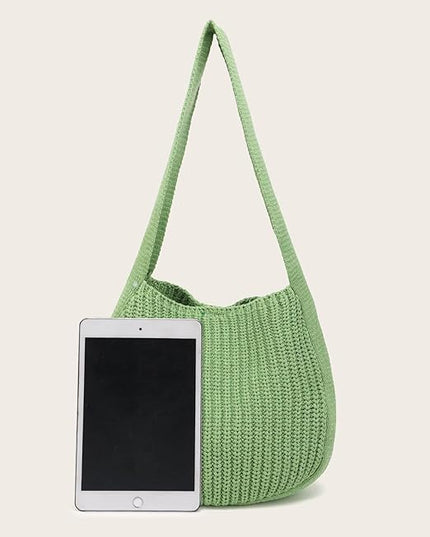 ENBEI Women's Crochet Tote Bag Knit Shoulder bag,Aesthetic Bag,Cute Eco-Friendly Tote for Travel,Daily Use,Gift Box Packaging
