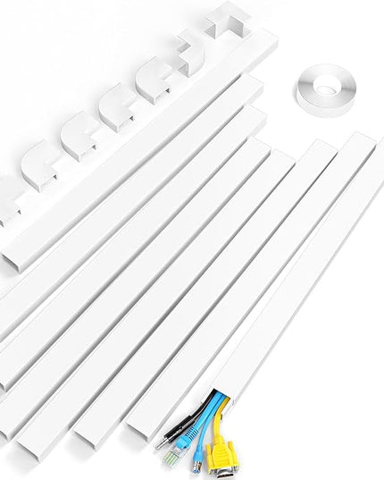 Yecaye Cord Hider, 113in Large Cord Covers for Wires on Wall, Cord Organizer for 3-4 Wires, Easy Install Cable Management Kit, TV Wire Hider for Home Office, W1.18in H0.67in, White